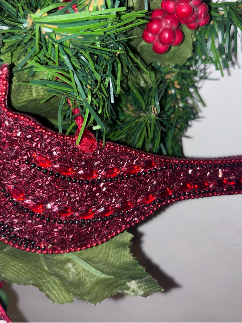 Holiday Cardinal Ribbon Wreath - Red - Picture 2 of 4